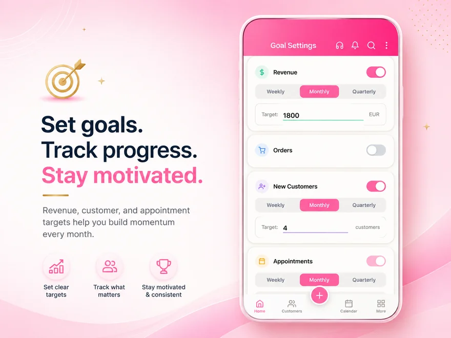 Personal business goals and progress tracking in MyPink Party