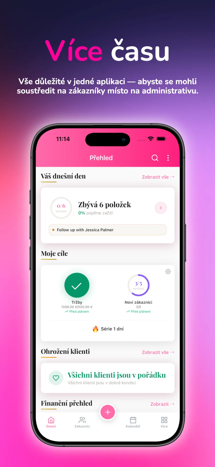 Přehled MyPink Party s dnešními úkoly, cíli a následnou péčí o zákazníky
