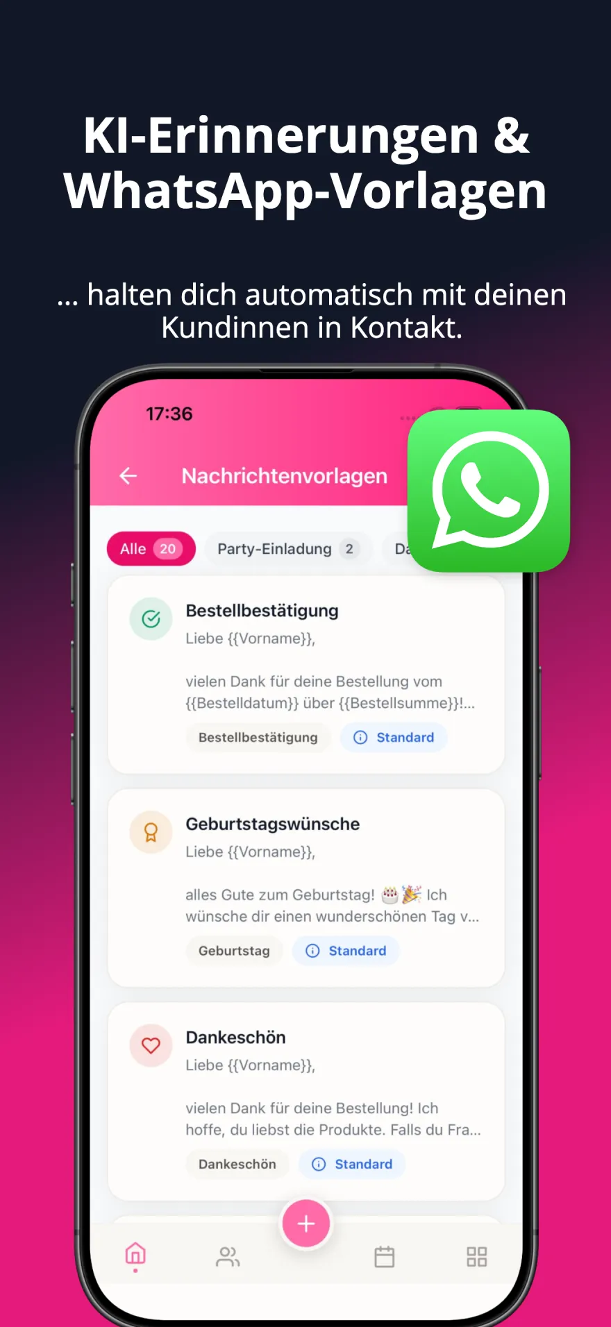 WhatsApp-Nachrichtenvorlagen und automatische Kundenerinnerungen