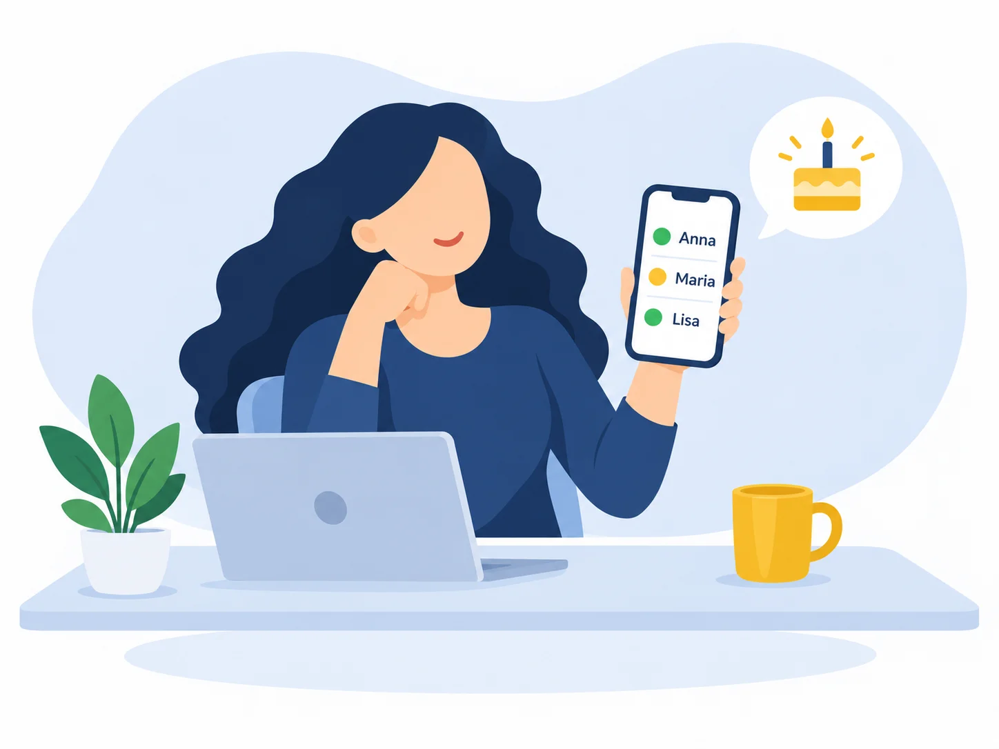 Smiling consultant checking her organized customer list on her phone